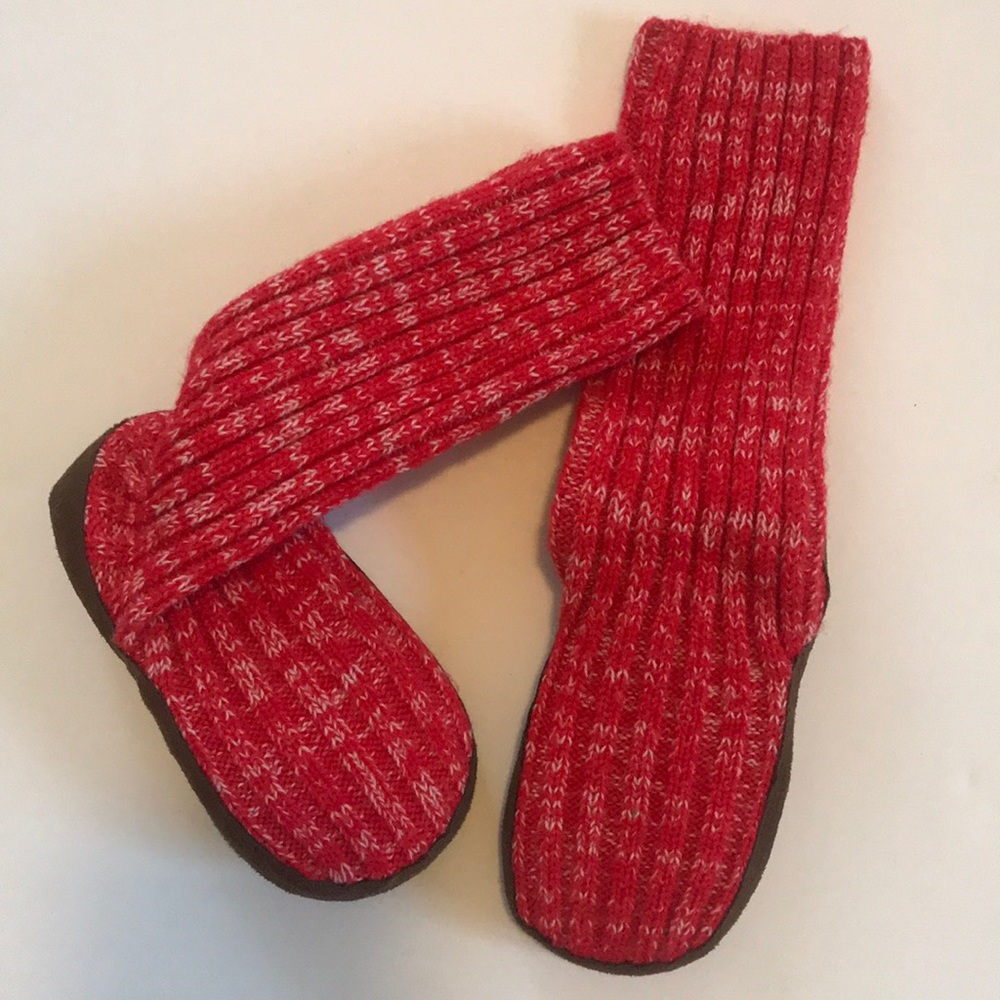 Gap Kids Warm Cozy Slipper Boots 7/8 Red Knit EUC